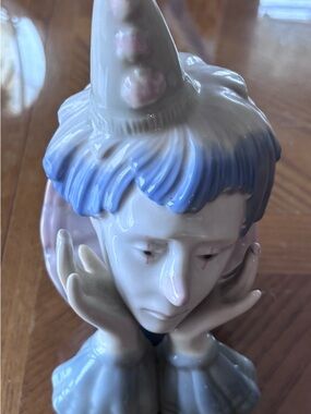 Porcelain Clown Figurine in White, Light Blue and Pink